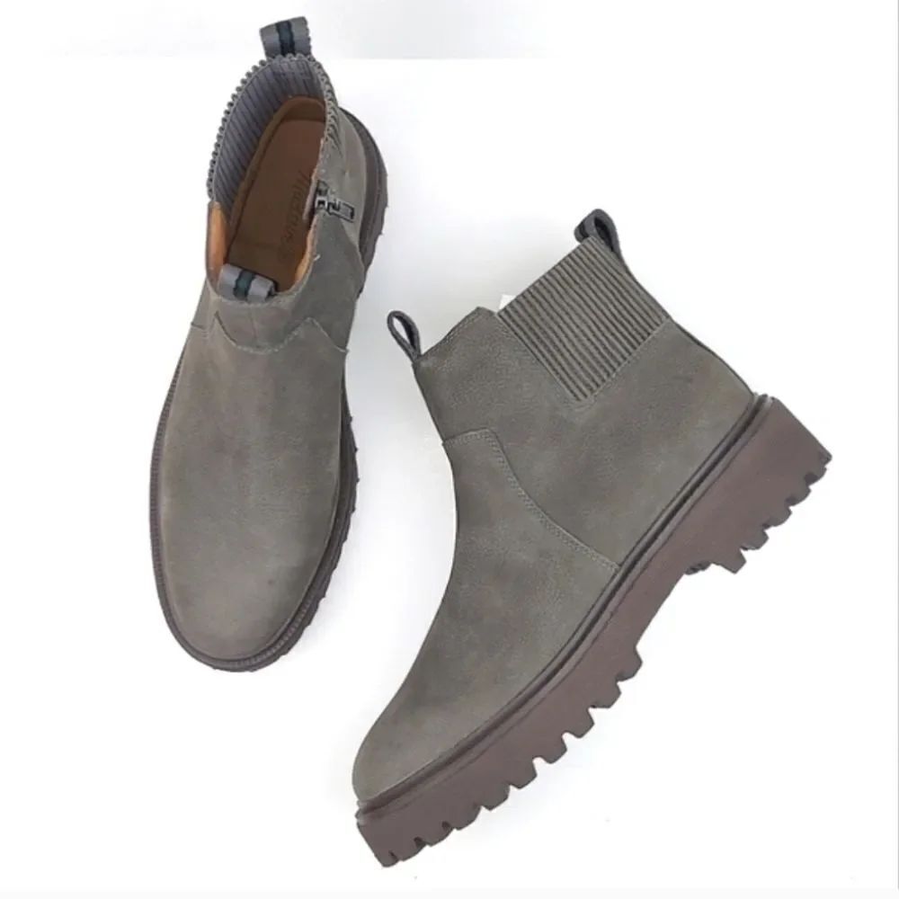 Madewell Calvin Lug Commuter Nubuk Coastal Granite Gray Leather Ankle Boots Sz 8